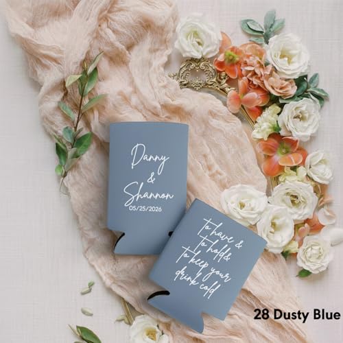 Image of 100 PCS Customized Wedding Can Coolers Personalized Wedding Favors Monogram Can Holders (Custom, 100 can cooler)