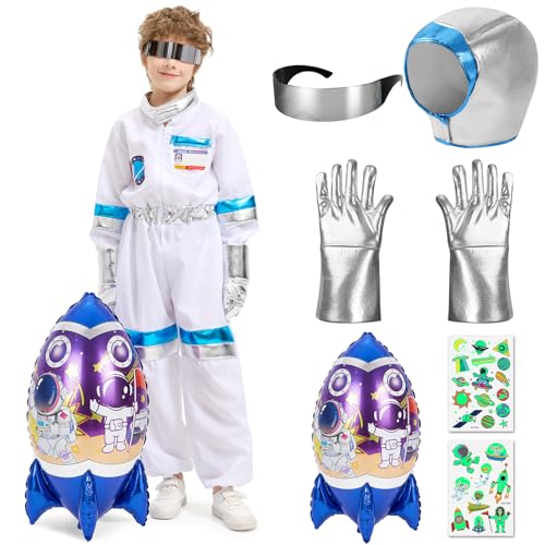 Lozzzyo Déguisement Carnaval Astronaute Enfant avec Casque, Gants et Fusée Gonflable - Costume Astronaute Astronaute Idéal pour Garçons et Filles, Parfait pour...
