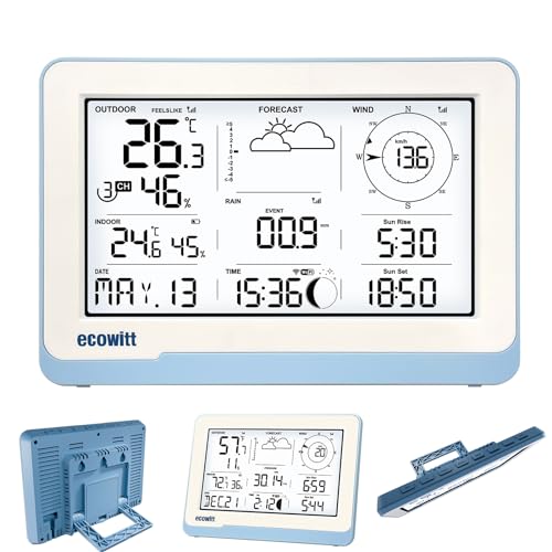 ECOWITT Consola WS3800_C para estación meteorológica, pantalla LCD a color inalámbrica de 7,5 pulgadas, sensores internos 3 en 1 incorporados, par con WS69/WS90, control inteligente de conexión IoT,