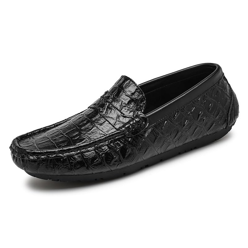 Men's Loafers Shoes Round Toe Crocodile Print Faux Leather Penny Driving Loafers Comfortable Slip Resistant Flat Heel Walking Party Slip-ons