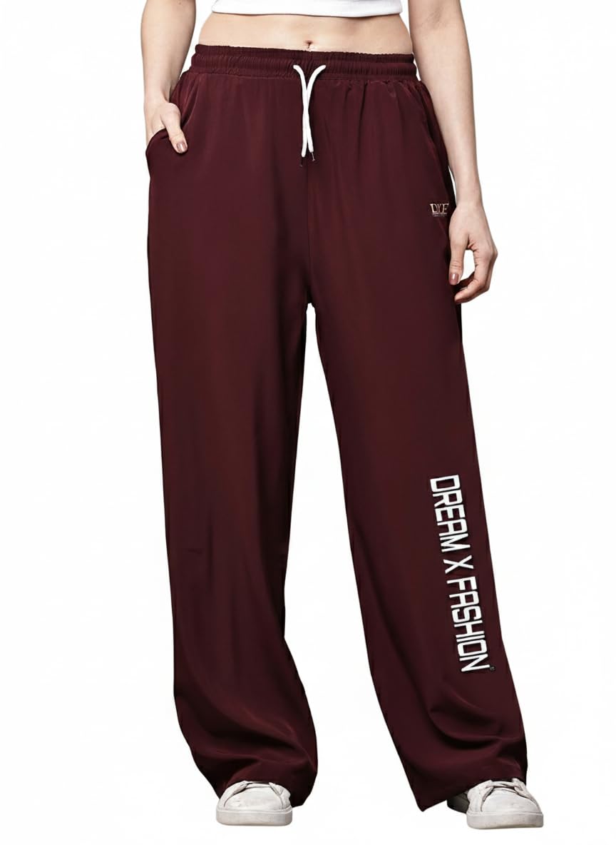 Indo Era Women Solid Wide Leg Track Pants | Loose Fit Stylish Casual & Gym Wear Lower for Women in neutral