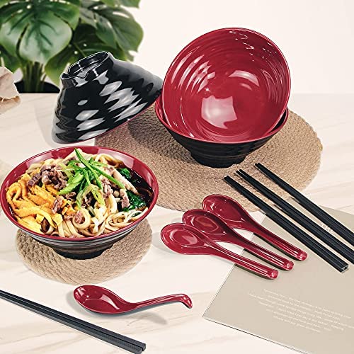 Set De 4 Bols à Ramen Japonais 1000ml - Avec Cuillère Et Baguettes - Bols Soupe Anti-dérapants Pour Nouilles, Fruits, Salades