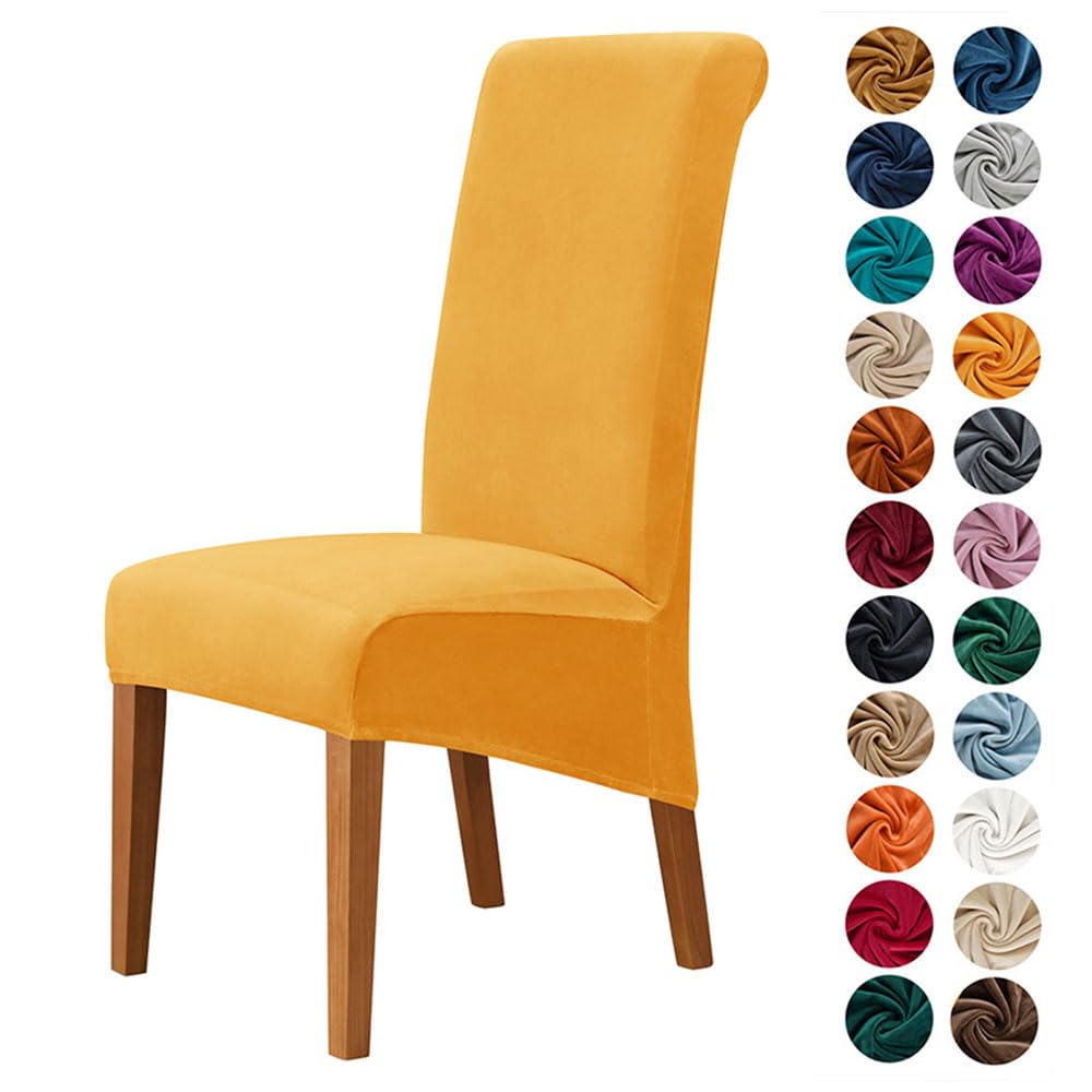 Highdi Dining Chair Covers for Wedding Banquet Party Decoration, Solid Color Velvet Stretch High Back Chair Slipcovers Washable Chair Protector Elastic Seat Covers (2 pcs,gold)