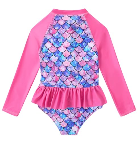RAISEVERN 1-7 Years Girls Rashguard Swimsuit Long Sleeve One Piece Zipper Bathing Suits with Ruffle Butt2