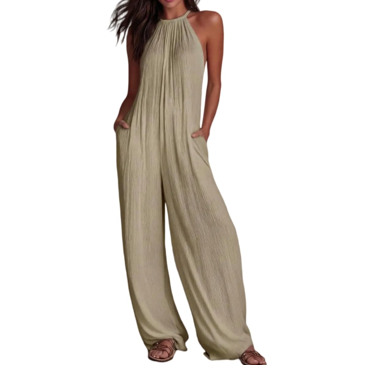 Salopette Donna Estiva,Tuta Intera Estiva Elegante E Casual Senza Schienale per Le Vacanze al Mare da Donna con Spalline E Pantaloni