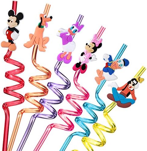 AFZMON Disposable,Extra Wide 24 Mouse Straws with 2 Cleaning Brush 6 Designs Great for Mickey Theme Birthday Minnie Party Favors and Party Supplies, Multicolor