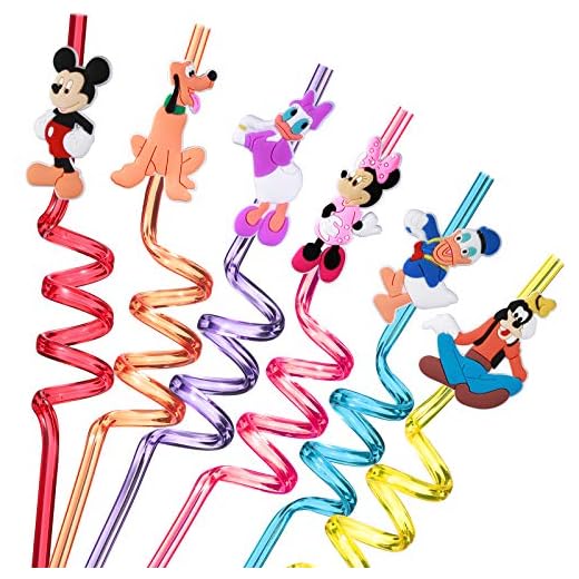 24 Mouse Straws with 2 Cleaning Brush 6 Designs Great for Mickey Theme Birthday Minnie Party Favors and Party Supplies