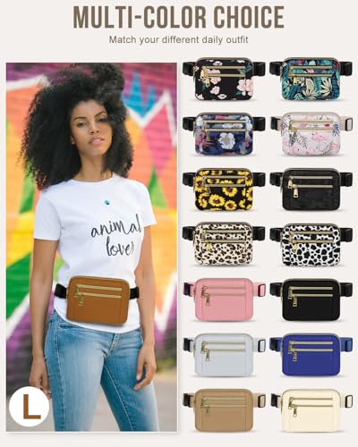 Image of Fanny Packs for Women 4 Zip Pocket Crossbody Belt Bag Waist Bags | Waterproof, Fashion Waist Pack, Crossbody Bags for Women, with Adjustable Strap, for Workout,Running,Traveling(Brown,L)