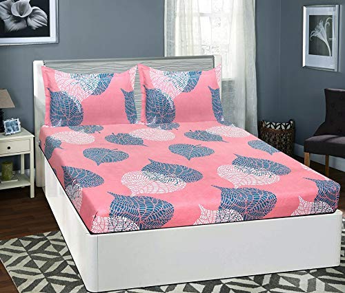 BSB HOME Premium Double Bedsheet with 2 Pillow Covers - 160 TC Supersoft Glace Cotton - Breathable & Wrinkle Free - 3 Pcs Set | Pink & Grye