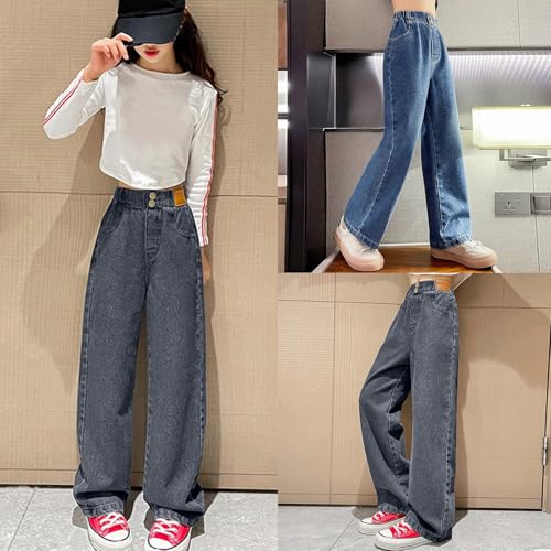 Girls Straight Wide Leg Jeans High Waist Classic Solid Vintage Denim Pants Streetwear Y2k Casual Boyfriend Trousers Swearpant3