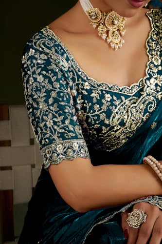 Image of DESTY Saree with Intricate Gold Embroidered Border & Designer Blouse