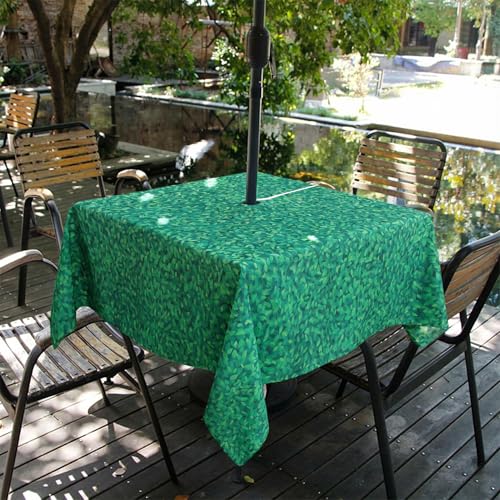 Image of EHouseHome Outdoor Indoor 60inch SquareTablecloth with Umbrella Hole and Zipper, Waterproof Zippered Patio Table Cloths, Spring /Summer Table Covers for Backyard Circular Table /BBQs /Picnic