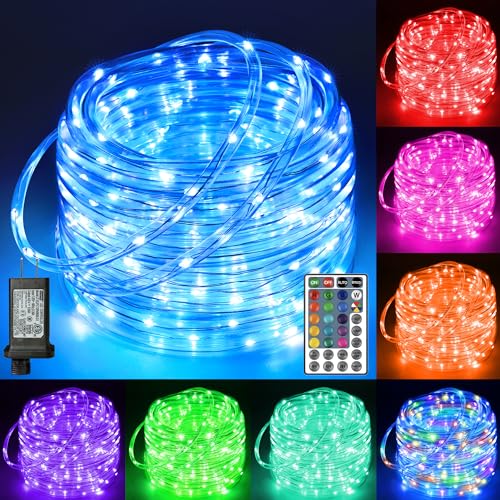 Ollny Rope Lights Outdoor Color Changing 99FT 300 LED Waterproof Plug in Outdoor String Lights with Remote 18 Colors Twinkle Rope Lights for Outside Indoor Party Christmas Holiday Decorations