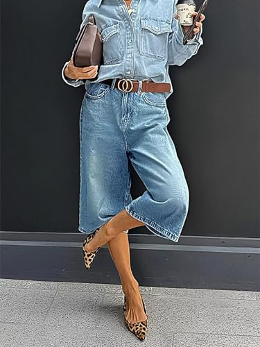 Flamingals Women's Cropped Straight Leg High Waist Vintage Wash Stretch Denim Button Fly Jeans Without Belts2
