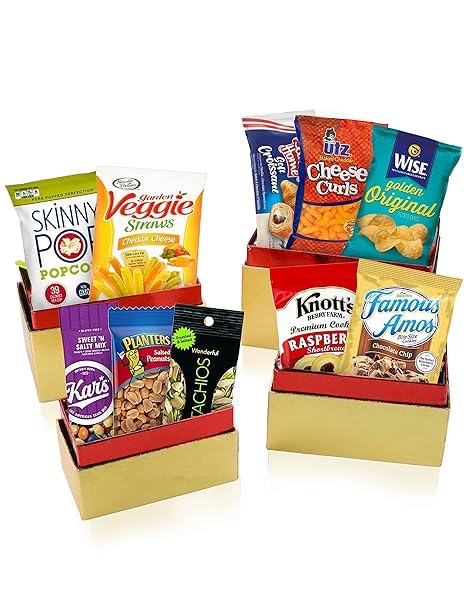 Miniatura 2 de Cesta de regalo de comida gourmet, 4 cajas de palomitas de maíz, chocolate, patatas fritas, pistachos, maní, caja de aperitivos, golosinas dulces y