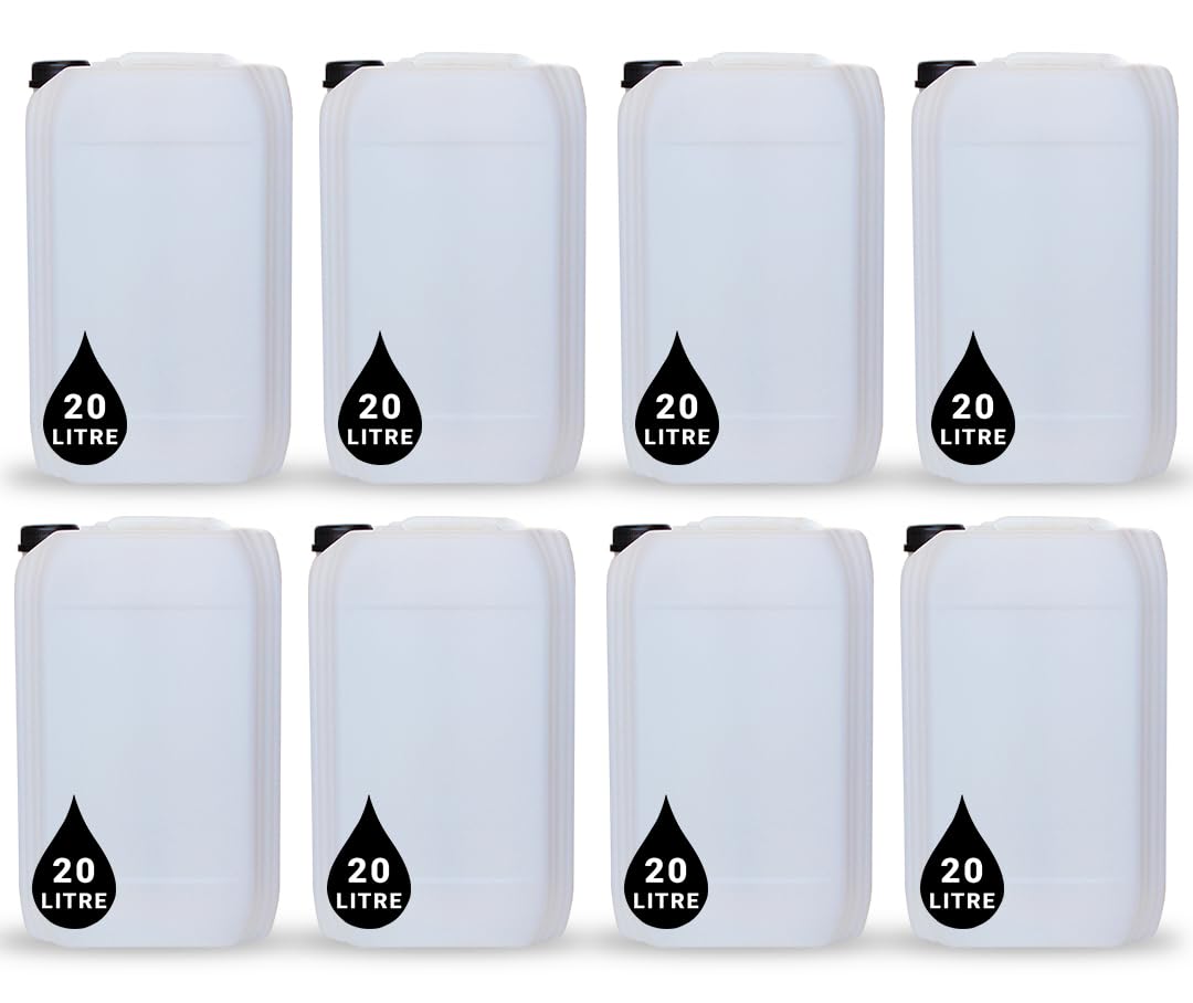 8 x 20L JERRY CAN - UN Approved Stackable Bottle Container + 61mm Tamper Evident Cap | Perfect for Storage of Water Liquids