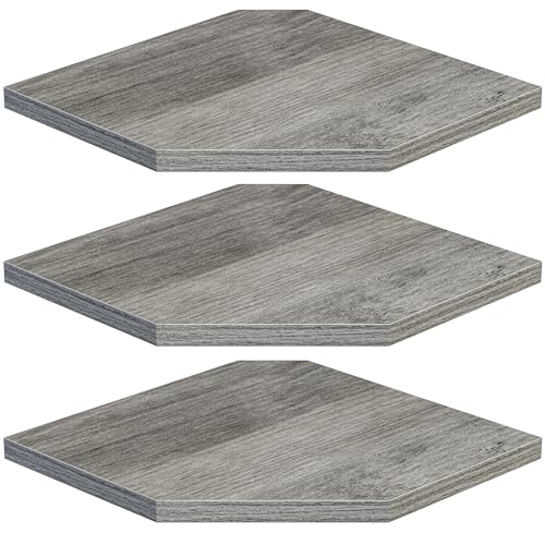 Corner Shelf Wall Mount, Floating Corner Shelves, Set of 3 Corner Wall Shelf Organizer, Rustic Wood Wall Storage Display Shelves for Living Room Bedroom Bathroom Kitchen, Rustic Grey