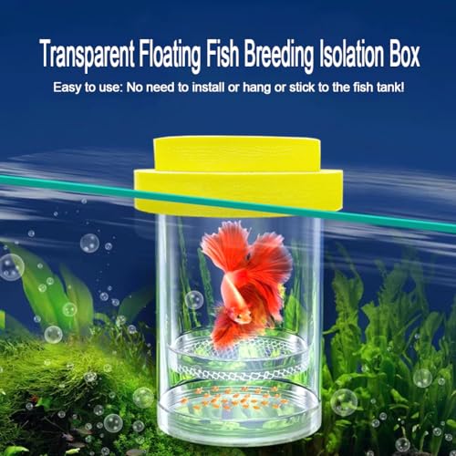 Image of Floating Fish Breeding Isolation Box for Aquarium Tank Plastic Mesh Hatchery Incubator Breeder Box for Baby Fish Betta Shrimp Clownfish Guppy (Yellow, Small)