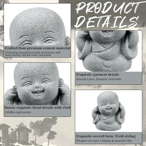 Juego de 8 estatuas pequeñas de Buda sonriente en arenisca miniatura 3