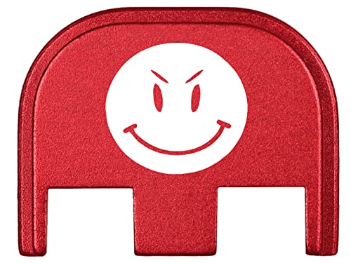 NDZ Performance Rear Slide Cover Back Plate for Glock Gen 5 Models 9MM & .40 S&W Laser Engraved Anodized Aluminum in Red - Smiley Angry Eyebrows