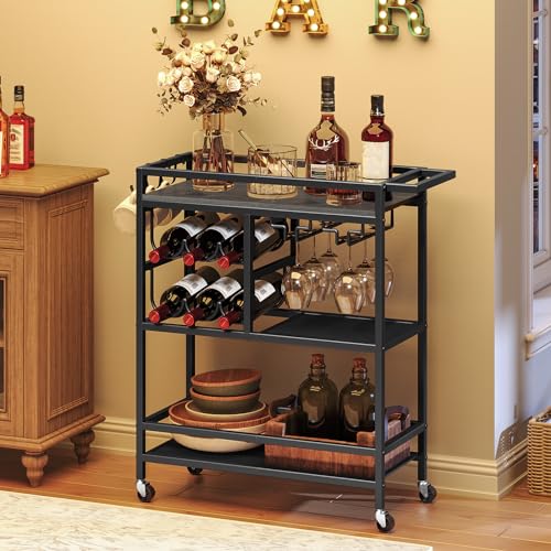 Barcartforhome3tierservingcartwithwheelsandhandlebeveragecartwithwinerackandglassholdersrollingwinecartforkitchendiningroomcharcoalgrayandblackrcht6101  Urban Country Home Decor Bar cart for home 3 tier serving cart with wheels and handle beverage cart with wine rack and glass holders rolling wine cart for kitchen dining room charcoal gray and black rcht6101  urban country home decor