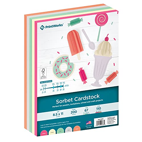 Printworks Sorbet Cardstock, Heavyweight, Solid Core, 8.5” x 11”, 200 Sheets (00668)