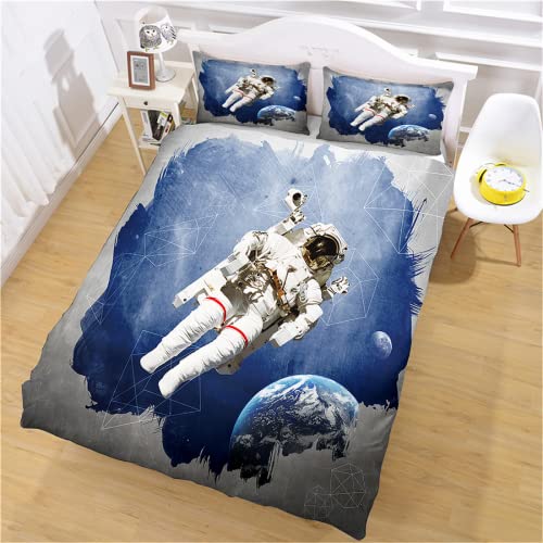 KEGUOF Astronauta Funda Nórdica 220X240 Funda De Edredón 3D Poliéster con Dos Fundas De Almohada 40X75Cm Fundas Nordicas 150 220X240 Cm Respirable