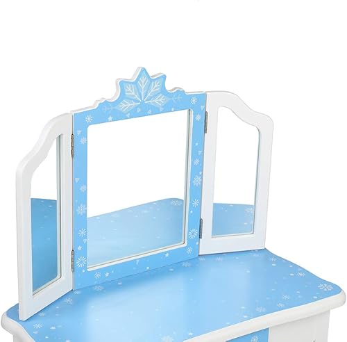 Miniatura 5 de AOCOROE Juego de mesa de tocador y taburete para niños con espejo, tocador de maquillaje de princesa 2 en 1 con cajón y parte superior desmontable,