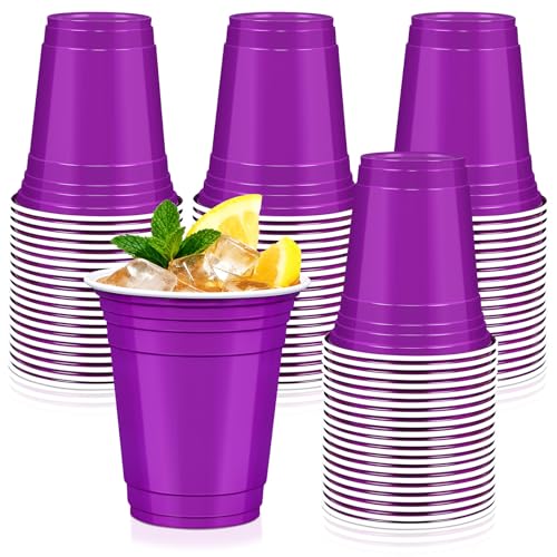 LIKAJON 50 Purple Plastic Cups 12 oz Disposable Cups Drinking Graduation Cups for Birthday Party Wedding Bridal & Baby Shower Picnic BBQ