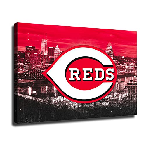 Cincinnati Red Baseball Poster Sports Canvas Wall Art Pattern Print Artwork Decor Home Decor Painting (No Framed,16x24inch)