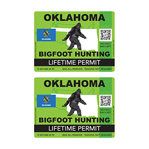 Two Pack Oklahoma Bigfoot Hunting Permit Sticker Die Cut Decal