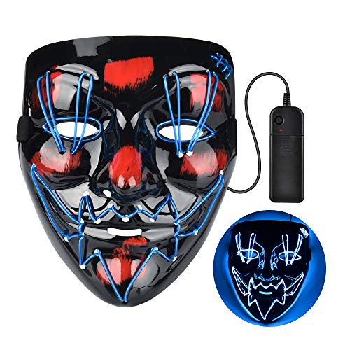 MS.DEAR LED Maske Purge Maske, Halloween Grusel Maske mit 3 Blitzmodi für Halloween Fasching Karneval Cosplay Party, Halloween LED Gruselige Maske - Blau