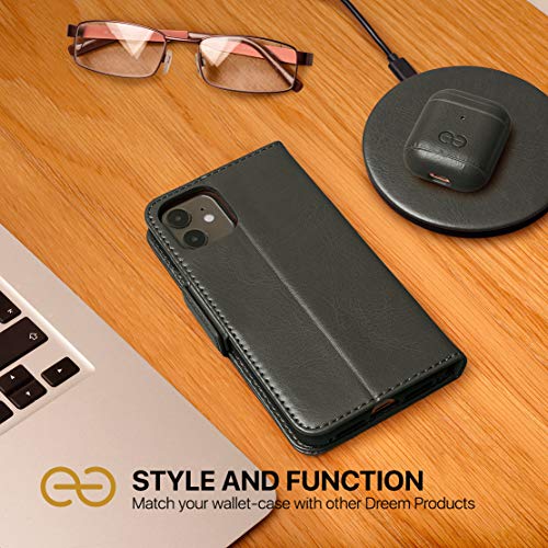Image of dreem Fibonacci 2-in-1 Wallet Case for Apple iPhone 11 Pro Max - Luxury Vegan Leather, Magnetic Detachable Shockproof Phone Case, RFID Card Protection, 2-Way Flip Stand - Grey