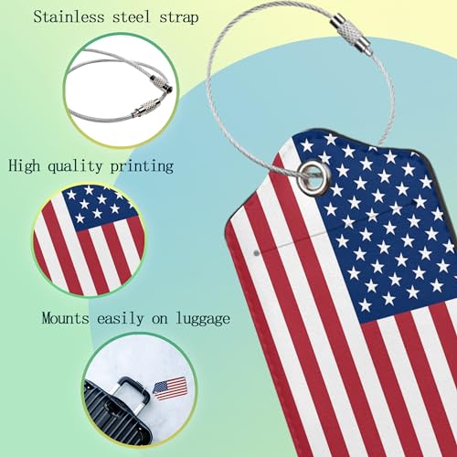 American Flag Luggage Tag, Luggage Tags of Set 2 Leather Identifiers Privacy Cover with Stainless Steel Loop for Women Men Travel Bag Suitcase4