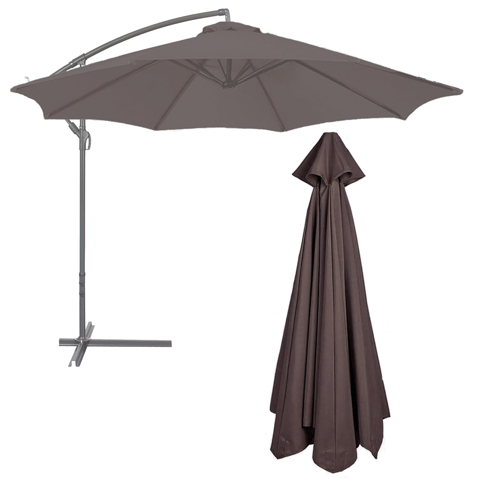 Toile de parasol 300cm marron 6 baleines pour auvent de jardin