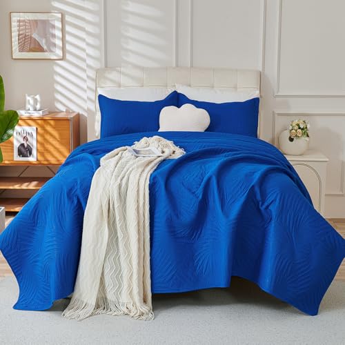 Cmfshape Royal Blue Quilt Queen Size – Lightweight Bedding Set with Elegant Leaf Pattern, Soft Royal Blue Comforter Set Queen for Summer & All Seasons