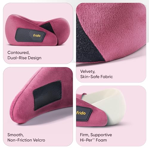 Image of Frido Kids Memory Foam Travel Neck Pillow with Travel Pouch | 360 Chin & Neck Support for Comfortable Sleep | Adjustable Velcro Straps | Ideal for Car, Flight & Road Trips | Wine