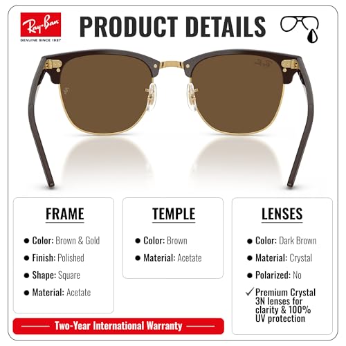 Image of Ray-Ban RB3016 CLUBMASTER CLASSIC Square Shaped Sunglasses for Men & Women with Official RAYBAN Eyewear Kit
