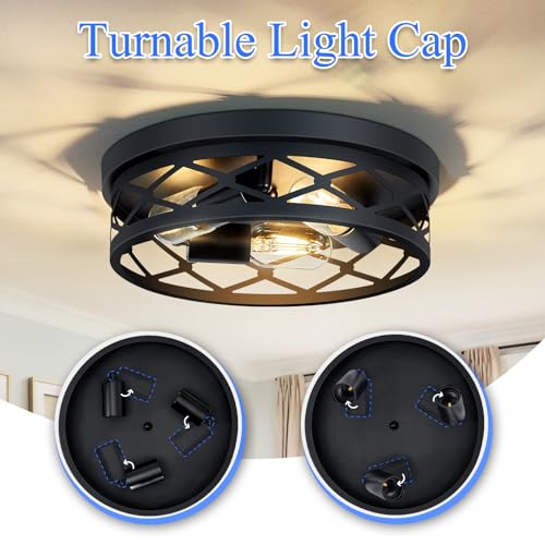 Image of SKEJAO, 2 Pack Flush Mount Ceiling Light Fixture, Black, for Hallway, Kitchen, Farmhouse, Bedroom (13 x 13 x 3.93 inches, 2400 lumens, Dimmable, 2 Count)