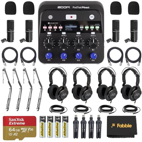 Zoom PodTrak P4next Portable Multitrack Podcast Recorder Bundle with 4 Zoom ZDM-1 Podcast Mic Packs,...