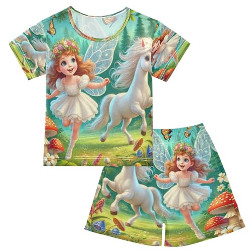 Fairy Unicorns Pajama Set Short Sleeve Summer Pajamas Shorts Sets PJ Clothes Set Soft 5Y