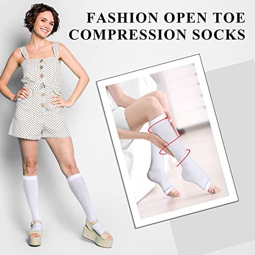 Image of Sintege 4 Pairs Open Toe Anti Embolism Compression Stockings Hose 15-20mmHg Compression Socks 18mmHg Toeless Knee Socks for Women Men Swelling
