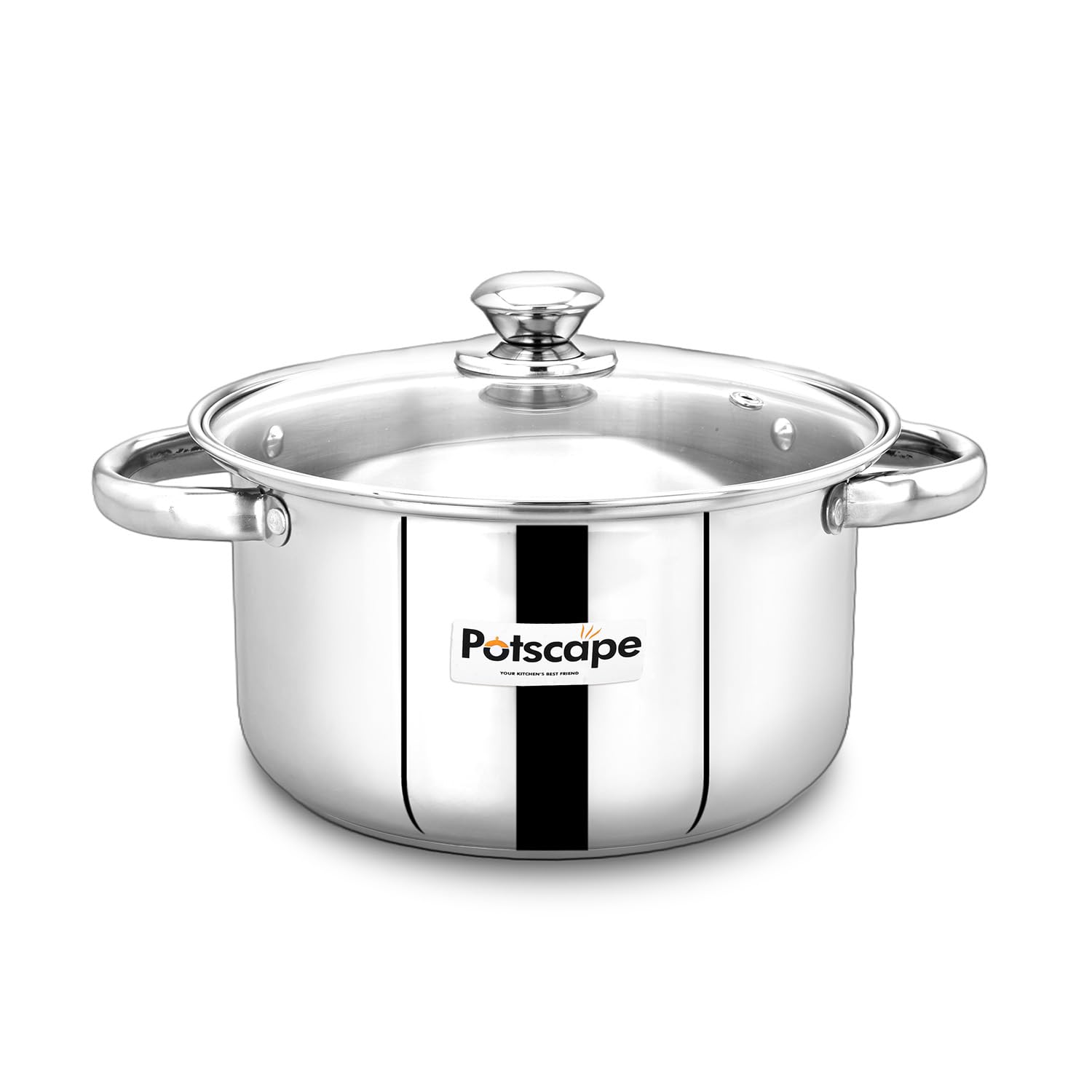 Pride Stock Pot 16 cm, Capacity 1 LTR - Stainless Steel Tri-Ply Base with Glass Lid, Stockpot for Cooking and Serving | Even Heat Distribution | Dishwasher Safe | Induction Gas Compatible