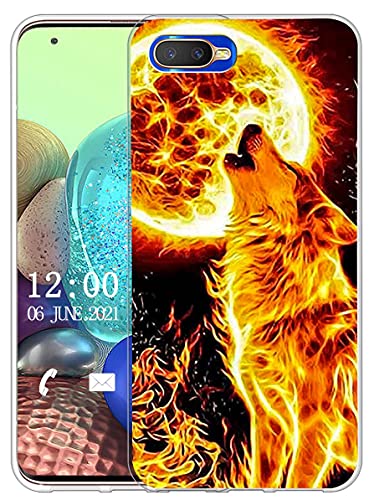Sunrive Cover compatibile con Oppo K1, Custodia Case in molle Trasparente silicone Morbida Flessibile Antigraffio protettiva back custodie(X lupo)