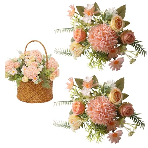 YiyiLai 2本入り 造花 本物そっくり 花 フェイクフラワー 花束 バラ ポンポン菊 シャンペーン色
