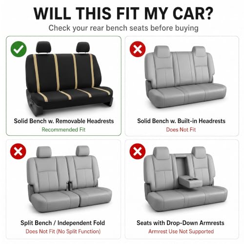 Image of FH Group Car Seat Covers Rear Set Cloth - Car Seat Covers with Removable Headrest,Universal Fit,Automotive SeatCovers,Washable Car SeatCover for SUV,Sedan,Van Beige