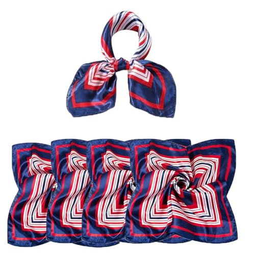 4 Pieces Sailor Scarf Stain Flight Attendant Scarf Square 23.6 Inch Red White Blue Stripe for Women