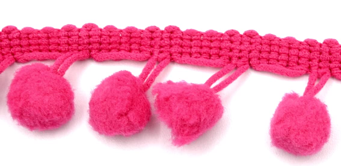 celloexpress Soft Pom Pom Fringe Trim - 10mm - Arts & Crafts | Cushions | Garments | Kids Bedroom (2m - 200cm, Cerise)