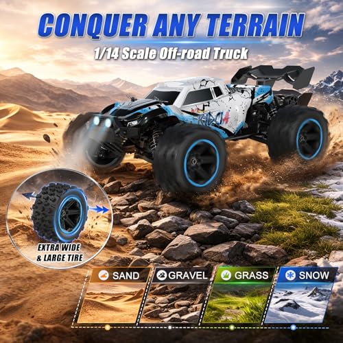 Vvoqeote 1/14 Fast RC Cars for Adults and Boys, 50 KPH 4WD Offroad RC Truck | All Terrain High Speed Hobby Remote Control Car, 60 Mins Runtime,2 Rechargeable Batteries - image 5