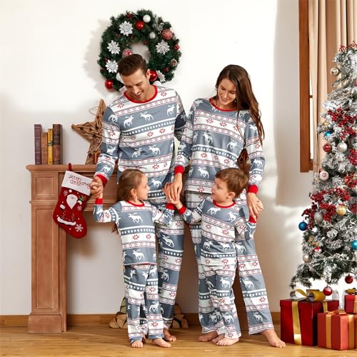 Image of IFFEI Matching Family Pajamas Sets Christmas PJ's with Letter and Plaid Printed Long Sleeve Tee and Bottom Loungewear